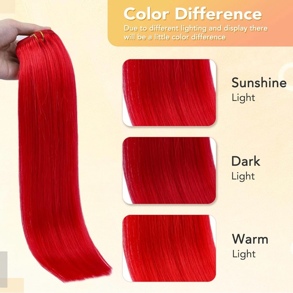 Human Hair Clip In Extensions - Red - Picture 5 of 9